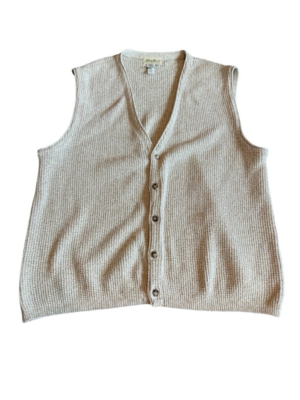 Eddie Bauer Button-Down Vest Vintage Retro Waffle Knit Cotton Size XL Tall Men's